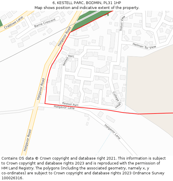 6, KESTELL PARC, BODMIN, PL31 1HP: Location map and indicative extent of plot