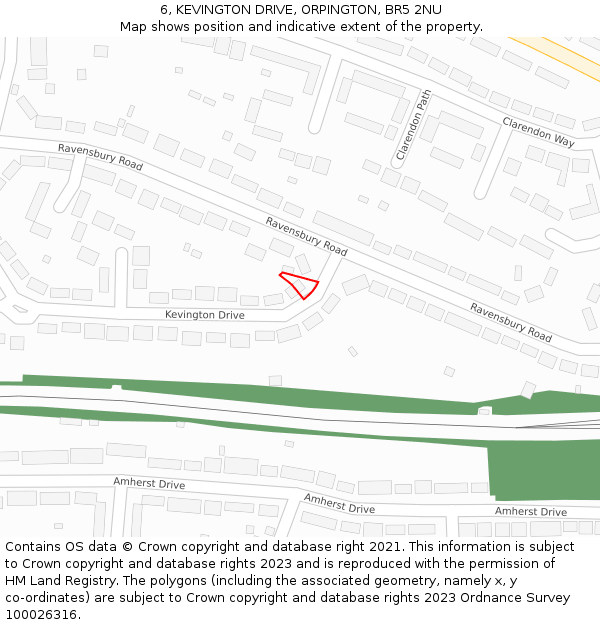 6, KEVINGTON DRIVE, ORPINGTON, BR5 2NU: Location map and indicative extent of plot