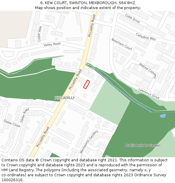 6, KEW COURT, SWINTON, MEXBOROUGH, S64 8HZ: Location map and indicative extent of plot