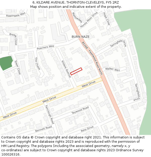 6, KILDARE AVENUE, THORNTON-CLEVELEYS, FY5 2RZ: Location map and indicative extent of plot