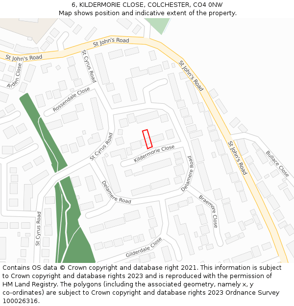 6, KILDERMORIE CLOSE, COLCHESTER, CO4 0NW: Location map and indicative extent of plot