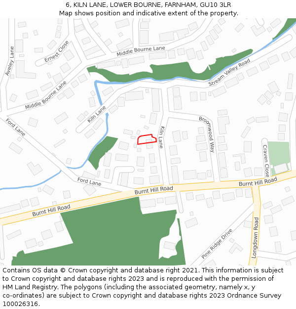6, KILN LANE, LOWER BOURNE, FARNHAM, GU10 3LR: Location map and indicative extent of plot