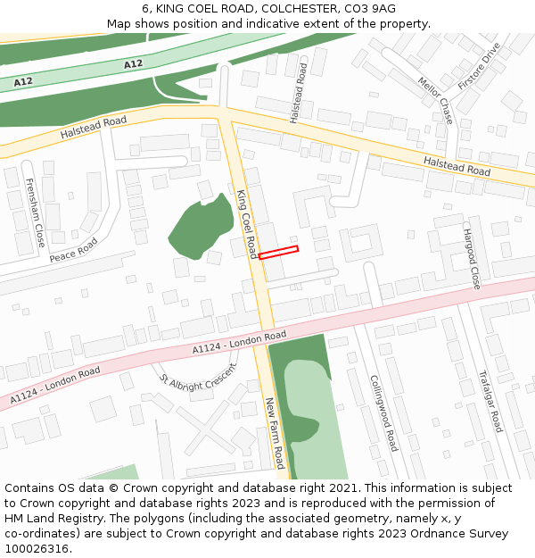 6, KING COEL ROAD, COLCHESTER, CO3 9AG: Location map and indicative extent of plot