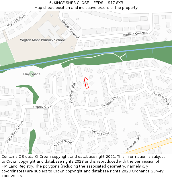 6, KINGFISHER CLOSE, LEEDS, LS17 8XB: Location map and indicative extent of plot