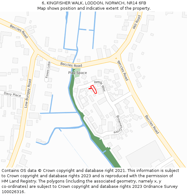 6, KINGFISHER WALK, LODDON, NORWICH, NR14 6FB: Location map and indicative extent of plot