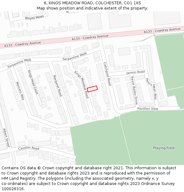 6, KINGS MEADOW ROAD, COLCHESTER, CO1 1XS: Location map and indicative extent of plot