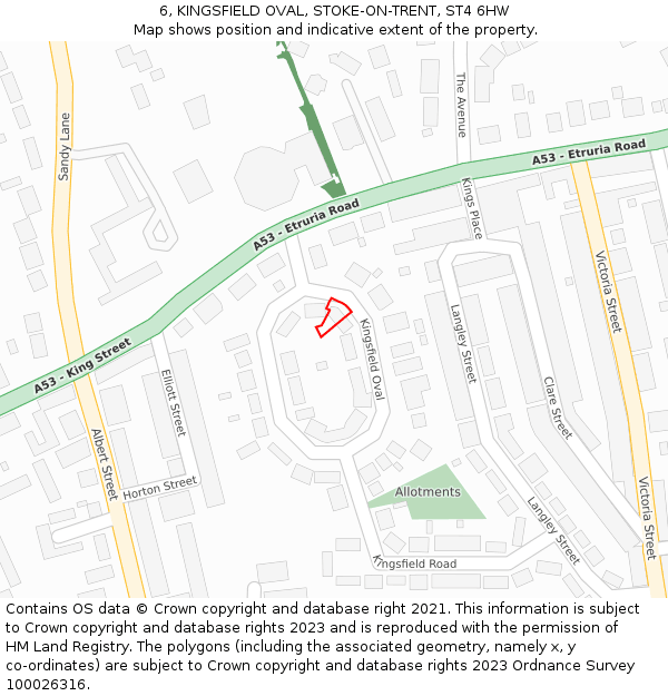 6, KINGSFIELD OVAL, STOKE-ON-TRENT, ST4 6HW: Location map and indicative extent of plot
