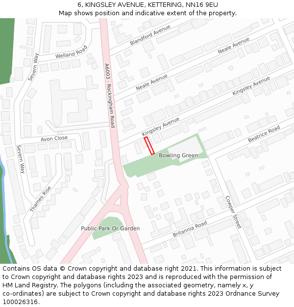 6, KINGSLEY AVENUE, KETTERING, NN16 9EU: Location map and indicative extent of plot