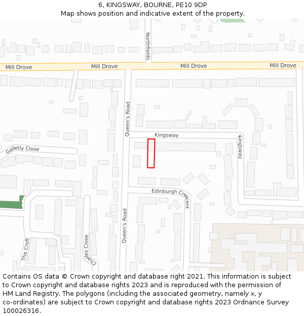 6, KINGSWAY, BOURNE, PE10 9DP: Location map and indicative extent of plot