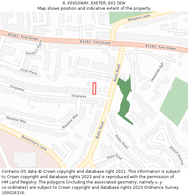 6, KINGSWAY, EXETER, EX2 5EW: Location map and indicative extent of plot