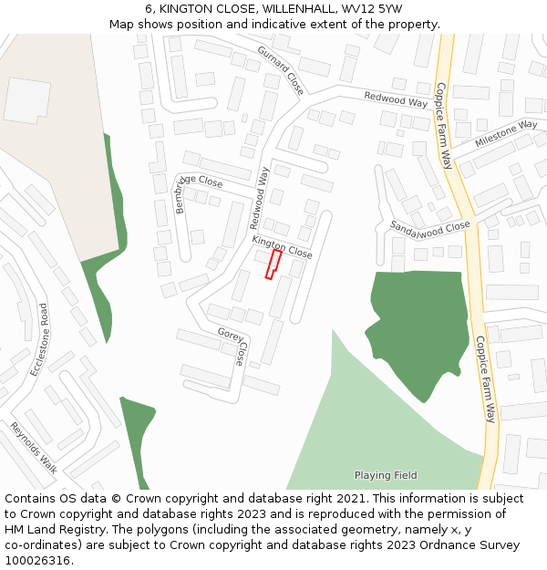 6, KINGTON CLOSE, WILLENHALL, WV12 5YW: Location map and indicative extent of plot