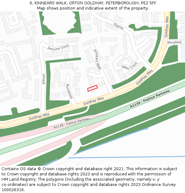 6, KINNEARS WALK, ORTON GOLDHAY, PETERBOROUGH, PE2 5FF: Location map and indicative extent of plot