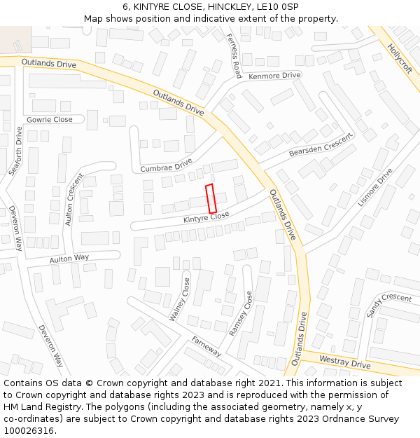 6, KINTYRE CLOSE, HINCKLEY, LE10 0SP: Location map and indicative extent of plot