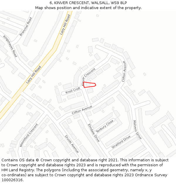 6, KINVER CRESCENT, WALSALL, WS9 8LP: Location map and indicative extent of plot