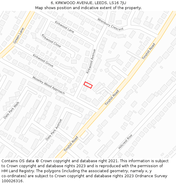6, KIRKWOOD AVENUE, LEEDS, LS16 7JU: Location map and indicative extent of plot