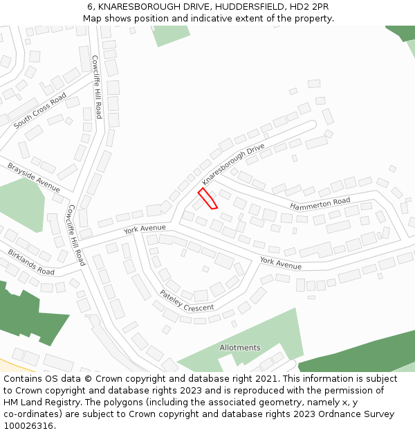 6, KNARESBOROUGH DRIVE, HUDDERSFIELD, HD2 2PR: Location map and indicative extent of plot