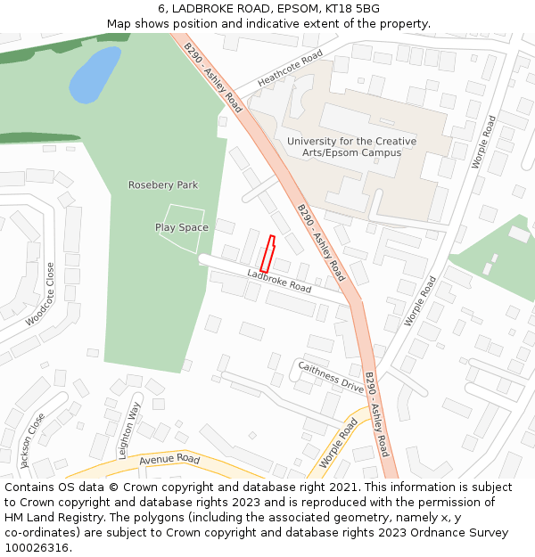 6, LADBROKE ROAD, EPSOM, KT18 5BG: Location map and indicative extent of plot