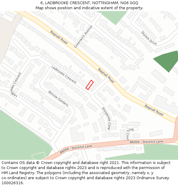 6, LADBROOKE CRESCENT, NOTTINGHAM, NG6 0GQ: Location map and indicative extent of plot