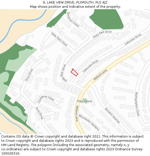 6, LAKE VIEW DRIVE, PLYMOUTH, PL5 4JZ: Location map and indicative extent of plot