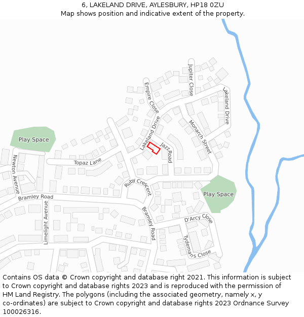 6, LAKELAND DRIVE, AYLESBURY, HP18 0ZU: Location map and indicative extent of plot