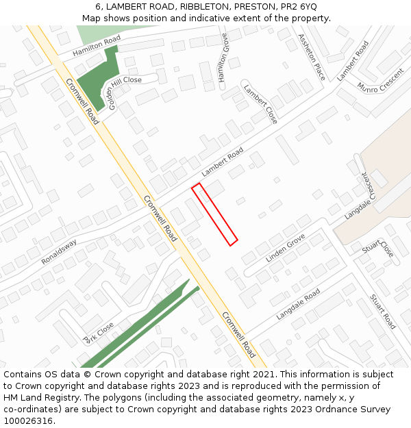 6, LAMBERT ROAD, RIBBLETON, PRESTON, PR2 6YQ: Location map and indicative extent of plot
