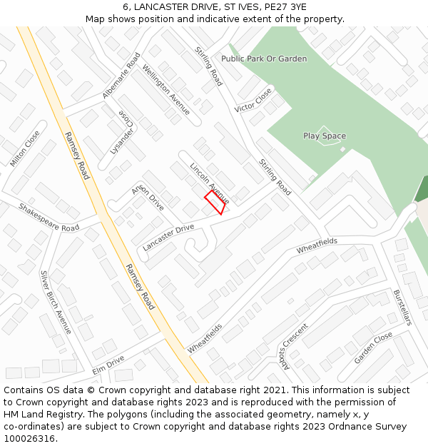 6, LANCASTER DRIVE, ST IVES, PE27 3YE: Location map and indicative extent of plot