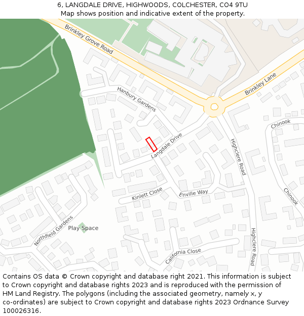 6, LANGDALE DRIVE, HIGHWOODS, COLCHESTER, CO4 9TU: Location map and indicative extent of plot