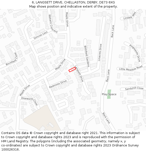6, LANGSETT DRIVE, CHELLASTON, DERBY, DE73 6XG: Location map and indicative extent of plot