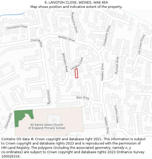 6, LANGTON CLOSE, WIDNES, WA8 4EA: Location map and indicative extent of plot