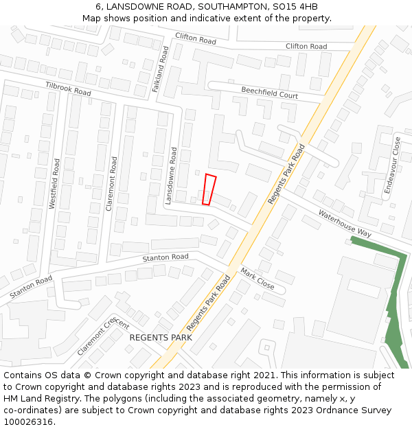 6, LANSDOWNE ROAD, SOUTHAMPTON, SO15 4HB: Location map and indicative extent of plot