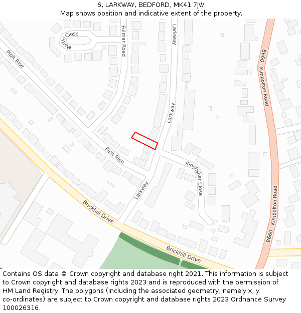 6, LARKWAY, BEDFORD, MK41 7JW: Location map and indicative extent of plot