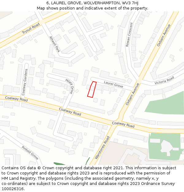6, LAUREL GROVE, WOLVERHAMPTON, WV3 7HJ: Location map and indicative extent of plot