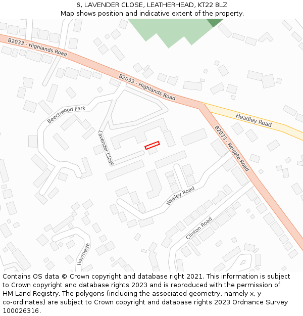 6, LAVENDER CLOSE, LEATHERHEAD, KT22 8LZ: Location map and indicative extent of plot