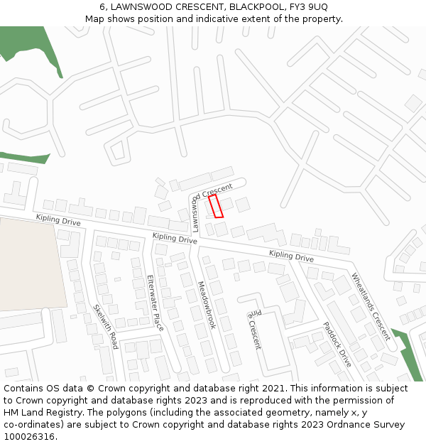 6, LAWNSWOOD CRESCENT, BLACKPOOL, FY3 9UQ: Location map and indicative extent of plot