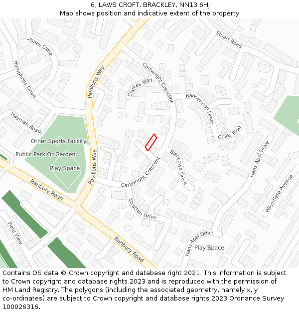 6, LAWS CROFT, BRACKLEY, NN13 6HJ: Location map and indicative extent of plot