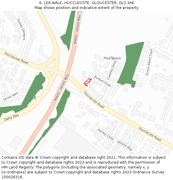 6, LEA WALK, HUCCLECOTE, GLOUCESTER, GL3 3AE: Location map and indicative extent of plot