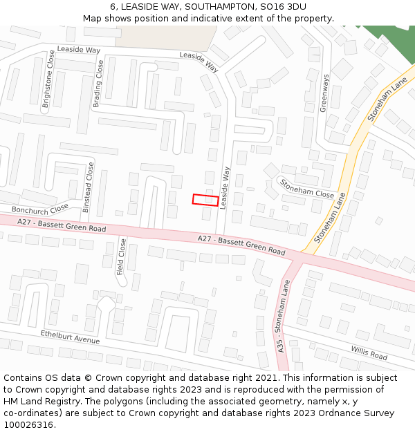 6, LEASIDE WAY, SOUTHAMPTON, SO16 3DU: Location map and indicative extent of plot