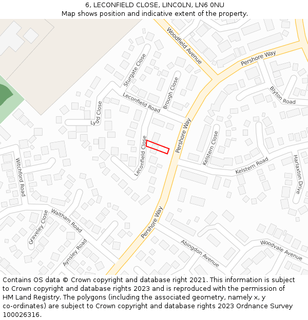 6, LECONFIELD CLOSE, LINCOLN, LN6 0NU: Location map and indicative extent of plot