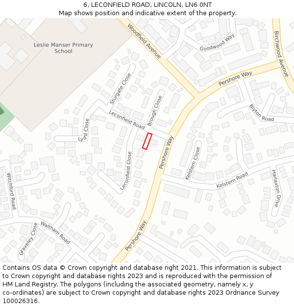 6, LECONFIELD ROAD, LINCOLN, LN6 0NT: Location map and indicative extent of plot