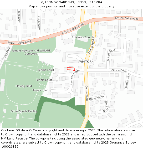 6, LENNOX GARDENS, LEEDS, LS15 0PA: Location map and indicative extent of plot