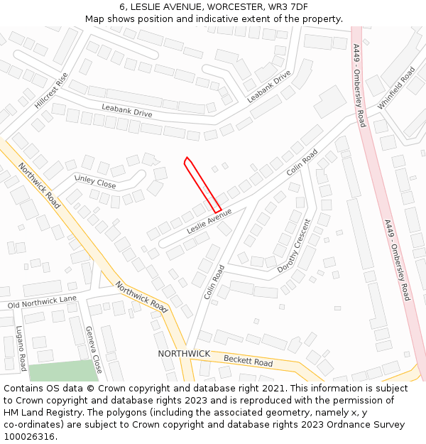 6, LESLIE AVENUE, WORCESTER, WR3 7DF: Location map and indicative extent of plot