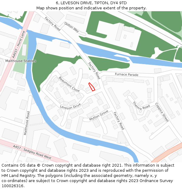 6, LEVESON DRIVE, TIPTON, DY4 9TD: Location map and indicative extent of plot