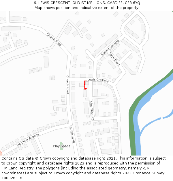 6, LEWIS CRESCENT, OLD ST MELLONS, CARDIFF, CF3 6YQ: Location map and indicative extent of plot