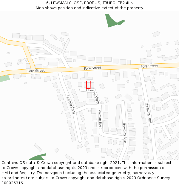 6, LEWMAN CLOSE, PROBUS, TRURO, TR2 4LN: Location map and indicative extent of plot