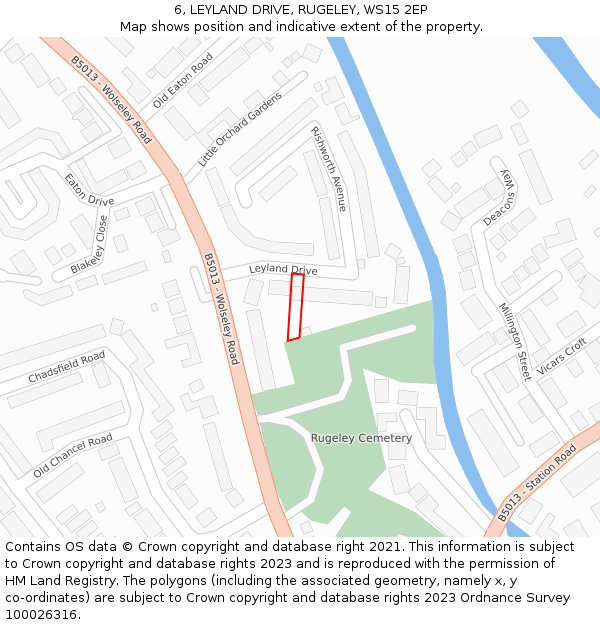 6, LEYLAND DRIVE, RUGELEY, WS15 2EP: Location map and indicative extent of plot