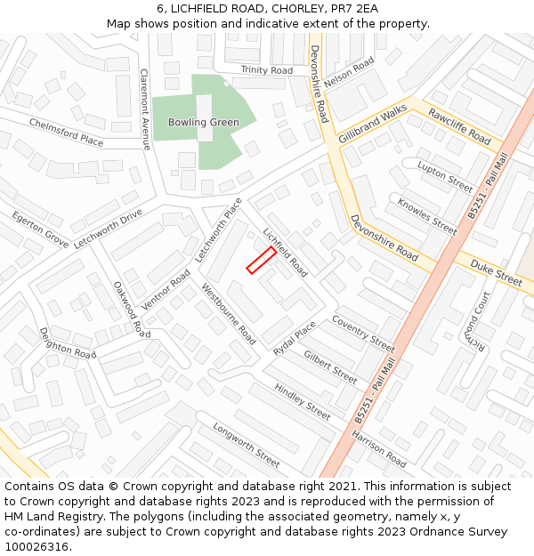 6, LICHFIELD ROAD, CHORLEY, PR7 2EA: Location map and indicative extent of plot
