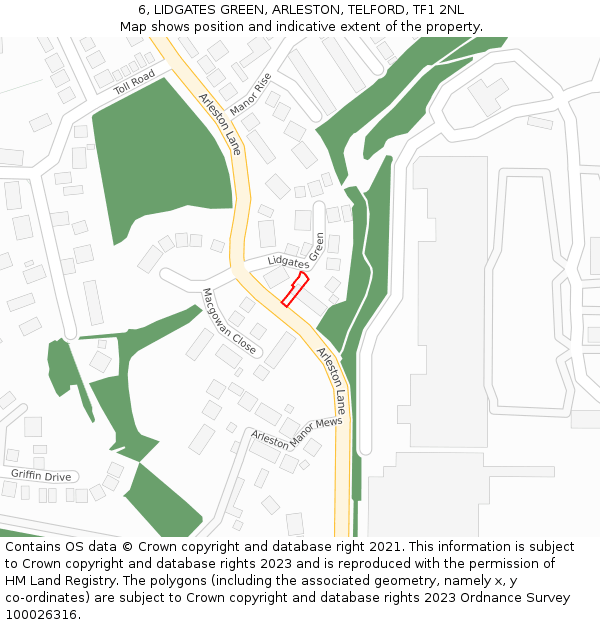 6, LIDGATES GREEN, ARLESTON, TELFORD, TF1 2NL: Location map and indicative extent of plot