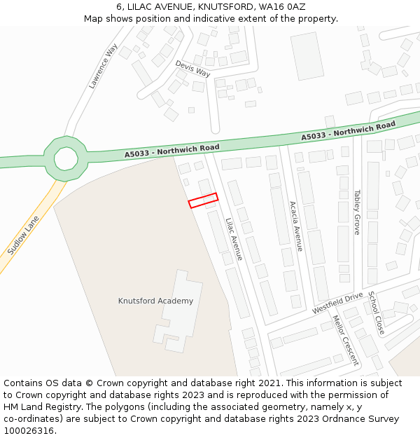 6, LILAC AVENUE, KNUTSFORD, WA16 0AZ: Location map and indicative extent of plot