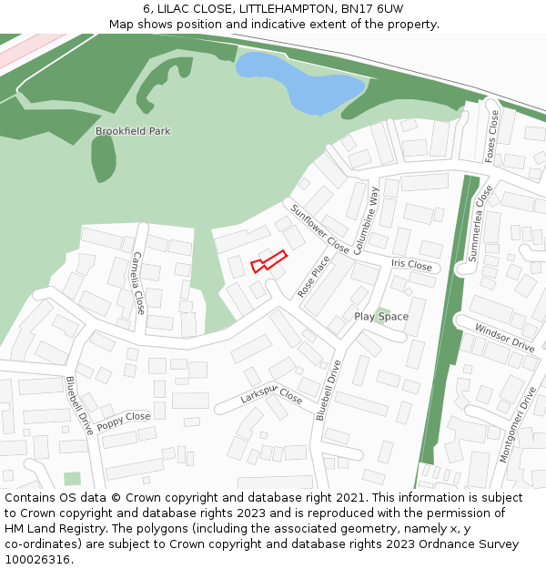 6, LILAC CLOSE, LITTLEHAMPTON, BN17 6UW: Location map and indicative extent of plot