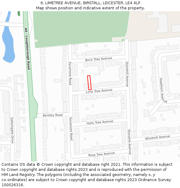 6, LIMETREE AVENUE, BIRSTALL, LEICESTER, LE4 4LP: Location map and indicative extent of plot